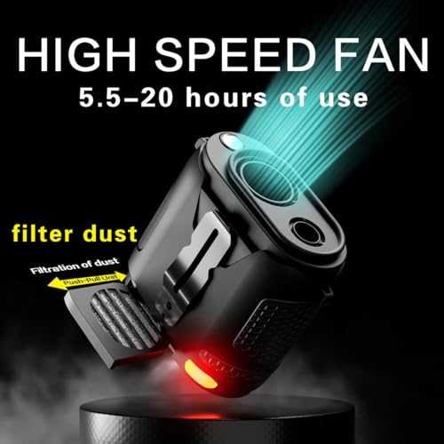 Portable Waist Fan Clip On 8000mAh Wearable Personal Fan with Rechargeable Battery operated, 24H Cooling,5 Speeds,16500RPM Hands-Free Belt Neck Fan for Outdoor Jobsite Gardening Camping Travel - color: Black