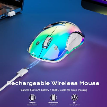 memzuoix 2.4G LED Wireless Mouse, Rechargeable Ergonomic Mouse with Detachable Cover, 1400 DPI Portable Optical Computer Mouse with USB Receiver for Laptop, PC, Desktop and MacBook, 5 Buttons-Blue - color: Blue