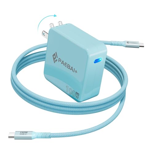 Mac Book Pro Charger PAEBAI+ 100W USB C Charger GaN Foldable Compact Wall Fast Charger for MacBook Air, iPhone 16 15 Series, Samsung Galaxy, iPad Pro and All USB-C Devices, 6.6ft Type C Cable - color: Blue