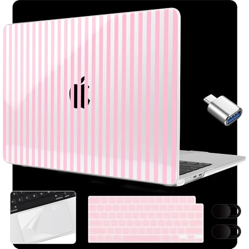 MEEgoodo Case for M5/M4/M3/M2 MacBook Air 15 inch Case 2026 2025 2024 2023, Laptop Shell Fit Model (A3448/A3241/A3114/A2941) for MacBook Air 15.3-inch, Pink Stripes - color: Pink Stripes