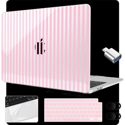MEEgoodo Case for M5/M4/M3/M2 MacBook Air 15 inch Case 2026 2025 2024 2023, Laptop Shell Fit Model (A3448/A3241/A3114/A2941) for MacBook Air 15.3-inch, Pink Stripes - color: Pink Stripes