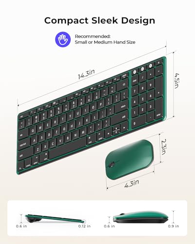 seenda SKM64-2 Bluetooth Wireless Keyboard Mouse Combo for Mac MacBook iPad | Triple Bluetooth for 3-Device Switching, Silent, Rechargeable, Compact Slim Combo for MacBook Pro/Air iPhone, Black Green - color: Black Green