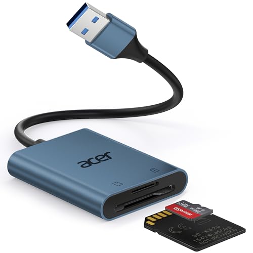 Acer SD Card Reader, USB A 3.0 to Micro Memory Card Reader, Aluminum Dual Slot SD to USB Adapter for Computer, PC, Laptop and Type A Devices, Compatible with SD/Micro SDXC/SDXC/SDHC/TF Cards-Midnight - color: Midnight