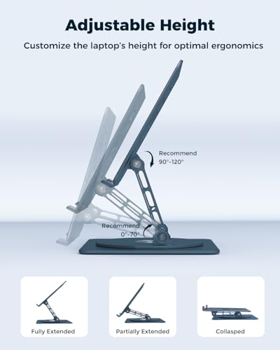Aoviho 360° Rotating Laptop Stand for Desk | Adjustable, Foldable, Portable Aluminum Ergonomic Riser | Compatible with MacBook, Dell, HP & All Laptops 10-16 inch - color: Navy Blue