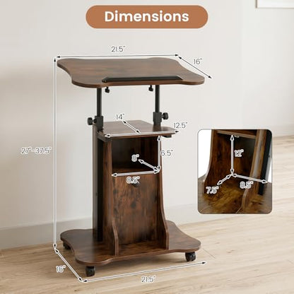 Giantex Mobile Podium Stand, Height Adjustable Laptop Computer Cart w/Tilting Top, Storage Cabinet & Lockable Wheels, Church Classroom Lecture, Sit-to-Stand Desk for Home Office (Rustic Brown,1) - color: Rustic Brown