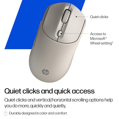 HP 400 Quiet Wireless Mouse, Dual Bluetooth & 2.4GHz, Soft Silicone, Quiet Clicks, Microsoft Wheel, 24-Month Battery, 6000 DPI, Ambidextrous, Eco-Friendly Design, Multi-OS, Maple - color: Maple