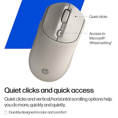 HP 400 Quiet Wireless Mouse, Dual Bluetooth & 2.4GHz, Soft Silicone, Quiet Clicks, Microsoft Wheel, 24-Month Battery, 6000 DPI, Ambidextrous, Eco-Friendly Design, Multi-OS, Maple - color: Maple