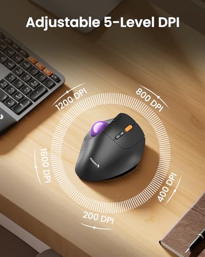 ProtoArc EM02 Wireless Trackball Mouse, Ergonomic Thumb Ball, Purple | 0/15° Adjustable Angle for Different Wrist Positions, Connect 3 Devices Via Bluetooth/2.4G USB-A, Rechargeable Battery - color: Purple