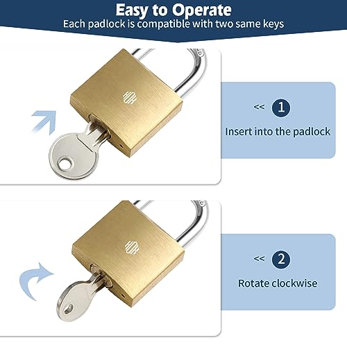HOX 6-Pack Keyed Padlock, Waterproof and Rustproof, Solid Brass Lock with 1-1/4" Wide Body, Padlock with Keys for Storage Unit, Sheds, Garages and Fence - size: 6 Pack