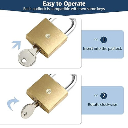 HOX 6-Pack Keyed Padlock, Waterproof and Rustproof, Solid Brass Lock with 1-1/4" Wide Body, Padlock with Keys for Storage Unit, Sheds, Garages and Fence - size: 6 Pack
