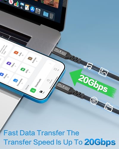 USB-C Display Cable [8K 60Hz/4K 240Hz], USB-C 3.2 Gen 2, 20Gbps data transfer, up to 240W PD fast charging, compatible with iPhone 15/16 series, MacBook, Galaxy S23, nylon braided, black (6.6 ft). - size: 6.6FT