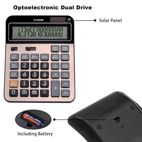 Large Computer Electronic Calculator Counter Solar & Battery Power 14 Digit Display Multi-Functional Big Button for Business Office School Calculating (HY-9200B) - color: HY-9200B