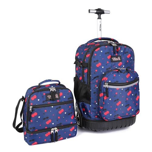 Tilami Rolling Backpack 19 inch with Lunchbox Wheeled Laptop Backpack, Cherry Blue - color: Cherry Blue