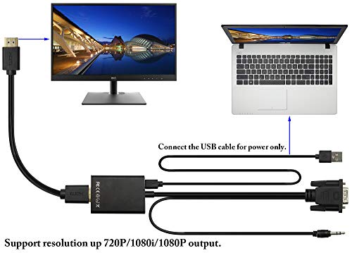 VGA to HDMI Converter Adapter, Output 1080P VGA Male to HDMI Female Audio Video Cable Converter Adapter, for Computer, Laptop, Projector, HDTV with Audio Cable and USB Cable (Black) - color: VGA M/F