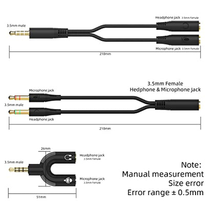Headphone Splitter Adapter 3.5mm, (3-in-1 Pack) Audio Splitter 2 Female to 1 Male & 2 Male to 1 Female 3.5mm Aux Stereo Y Jack Cable for PS4, Xbox, Phone, PC, Tablet, Laptop, Gaming Headset