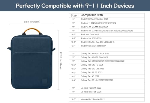 Dadanism 9-11 Inch Tablet Sleeve Bag Carrying Case with Shoulder Strap for iPad 10th Gen 10.9", iPad (A16) 11", i Pad 9/8/7th 10.2", i Pad Air/Pro 11", i-Pad Air 5/4, Galaxy Tab A9+ Plus 11", Indigo | Fits iPad (A16) 11", iPad 10th Gen 10.9", iPad Air M4/