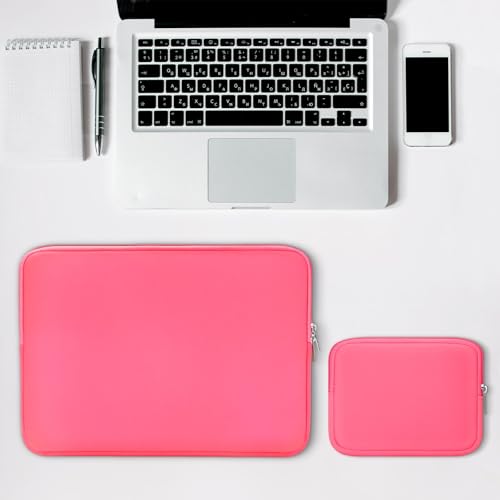 RAINYEAR 15.6 Inch Laptop Sleeve Case with Accessories Pouch, Bright Pink | Protective Case Padded Carrying Cover Zipper Computer Bag Compatible with 15.6 Inch Notebook Tablet Chromebook Laptop - color: Bright Pink, size: 15.6"