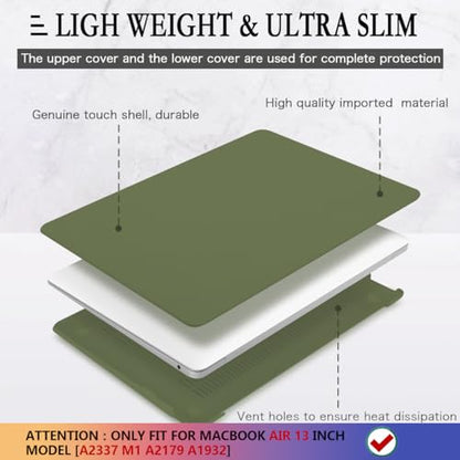 CISSOOK Compatible with MacBook Air 13 inch Case A2337 M1 A2179 A1932 Model 2021 2020 2019 2018 Release, Plastic Avocado Hard Shell Cover with Keyboard Cover for Air 13.3" with Touch ID, Avocado Green - color: Air13inch-Frosted Avocado Green