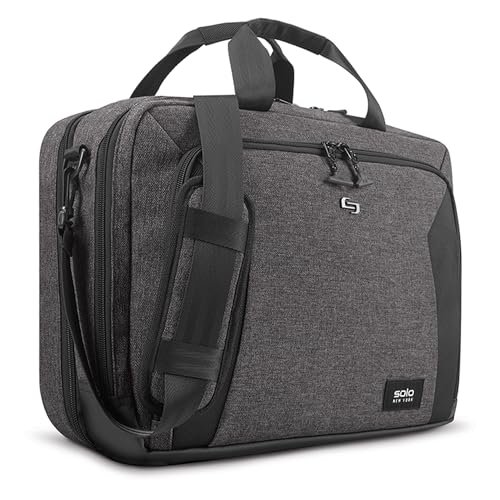 Solo New York Briefcase - Laptop Carrying Bag for Women & Men, Brief for Travel & Work, Internal Tablet Pocket, Adjustable Shoulder Strap, Fits 15.6" Computer - Voyage, Gray & Black