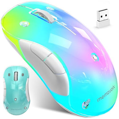 memzuoix 2.4G LED Wireless Mouse, Rechargeable Ergonomic Mouse with Detachable Cover, 1400 DPI Portable Optical Computer Mouse with USB Receiver for Laptop, PC, Desktop and MacBook, 5 Buttons-Blue - color: Blue