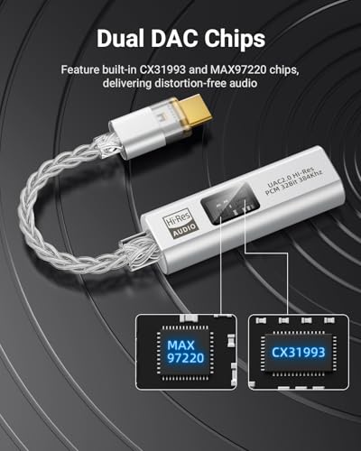 MoKo USB C to 3.5mm Jack Audio Adapter, Dual DAC Chip CX31993 & MAX97220 | Built-in HiFi Amplifier, 32bit/384KHz Hi-Res Certified, Supports In-line Control, For Android iPhone PC Mac Switch PS5,Silver - color: Silver