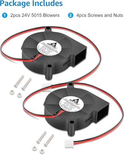 GDSTIME 5015 Blower 24V 2-Pin 50mm x 15mm Turbine Turbo Cooling Fan 2-Pack | Hydraulic Bearing, 24 Volt DC Brushless, 4500 RPM, High Speed, Replacement Blower Fans for 3D Printer Humidifier - size: 50x15mm