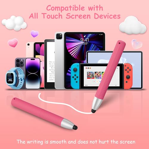 4 Pack Kid-Friendly Pens for Touch Screens, Stylus Pens Compatible with Kindle, iPad, iPhone, Tablets (Pink+Rose Pink+Yellow+Blue) - color: Pink+Rose Pink+Yellow+Blue