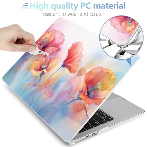 MEEgoodo Case for M5/M4/M3/M2 MacBook Air 15 inch Case 2026 2025 2024 2023, Laptop Shell Fit Model (A3448/A3241/A3114/A2941) for MacBook Air 15.3-inch, Field Rainbow Poppies - color: Field Rainbow Poppies