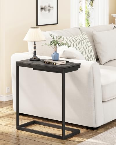 TUTOTAK Large C Shaped End Table, Side Table, Couch Computer Table C Table | Tilting Laptop Stand with Storage, Computer Couch table for Living Room, Bedroom, Black TB01BK089 - color: Black, style: Modern