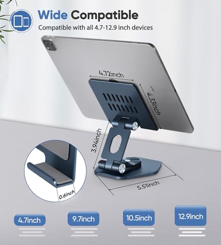 Aluminum Tablet Stand, 360° Swivel for 5–12.9in Devices, Dark Grey | Adjustable Viewing Angles; Foldable and Storage; Anti-Slip Protection; Improve heat dissipation - color: Dark grey