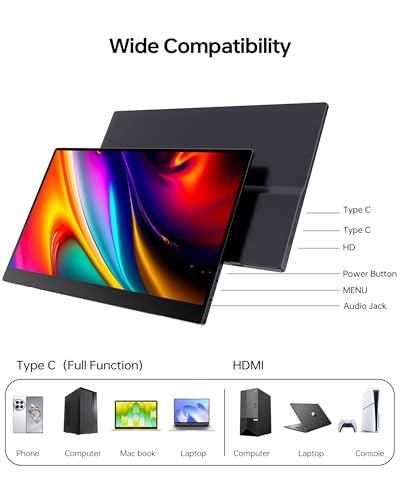 KOOFORWAY 15.6" Touchscreen Portable Monitor FHD 1080P IPS USB-C | Tempered Glass Touch Panel, Plug & Play Travel Monitor for Laptop, Mini HDMI, Dual Speakers, Stand Cover