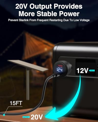 Starlink Mini Car Adapter 15FT Starlink Mini Cable Accessories PD 100W Fast Charging USB C Car Charger DC 12V 24V Cigarette Lighter Power Adapter with Digital Display for Cars RVs Trucks Yachts - size: 15FT