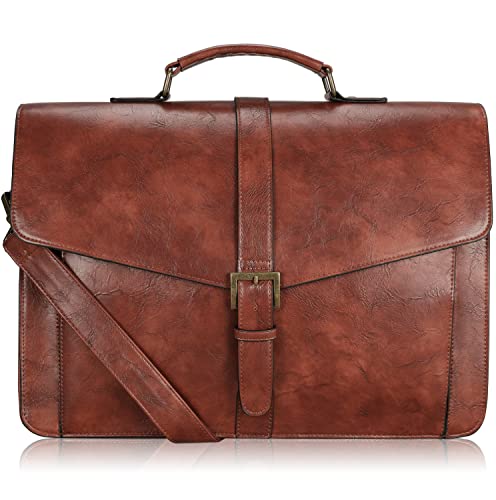 ESTARER Men's Leather Briefcase 15.6 Inch Laptop Messenger Bag for Office/Business/Travel, Professional Leather Computer Briefcase-type Portfolios, Vintage Brown - color: Vintage Brown, size: 15.6 Inch