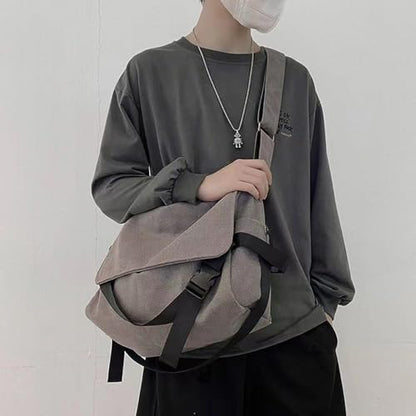 Men's canvas bag, men's and women's Japanese casual crossbody bag, men's large capacity canvas messenger bag - color: Grey