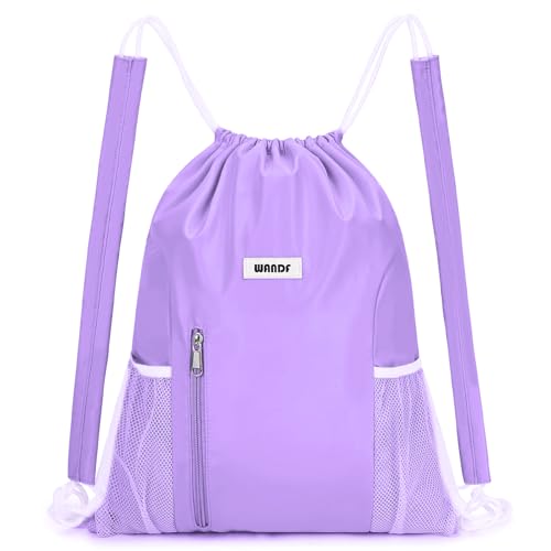 WANDF Drawstring Backpack, Gym String Bag with Shoulder Pad | Water-Resistant, Sports, Travel, Beach, Daily Carry, for Men Women - color: M, Purple, size: Medium