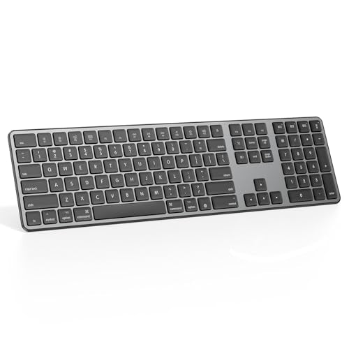 OMOTON Rechargeable Bluetooth Keyboard for Mac, Full Size & Numeric Keypad | 3 Bluetooth Channel, Ultra-Slim Wireless Keyboard for MacBook Neo/Pro/Air, iMac, Mac Mini/Pro ( Black Grey ) - color: BlackGrey