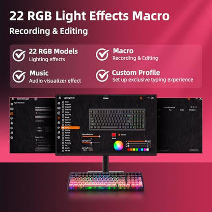 ZORNHER ZH980 Mechanical Keyboard Wireless,95% Pink Creamy Keyboard with Number Pad,Gaming Keyboard with Number Pad,Lighted Up PBT Keycaps,Creamy Sounding Linear Switches,Full Size - color: Blackberry, size: Creamy Switch