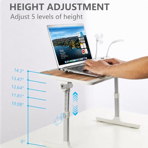 Adjustable Lap Desk with USB Fan & LED Light, Height & Angle Adjustable Laptop Bed Tray Table, Foldable Laptop Stand for Bed, Couch, Sofa & Floor, Walnut - color: Walnut