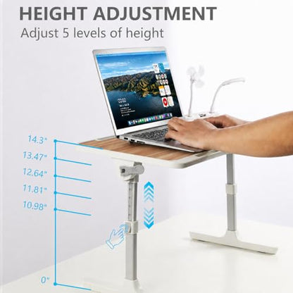 Adjustable Lap Desk with USB Fan & LED Light, Height & Angle Adjustable Laptop Bed Tray Table, Foldable Laptop Stand for Bed, Couch, Sofa & Floor, Walnut - color: Walnut