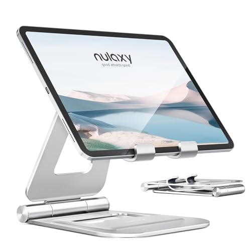 Nulaxy Dual Adjustable Foldable iPad Stand, Full Aluminum, Silver | Desktop Tablet Holder, Tablet Accessories for Office Kindle Compatible with All Mobile Devices, Ipads and Phones - color: B-Silver