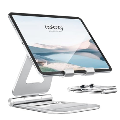 Nulaxy Dual Adjustable Foldable iPad Stand, Full Aluminum, Silver | Desktop Tablet Holder, Tablet Accessories for Office Kindle Compatible with All Mobile Devices, Ipads and Phones - color: B-Silver