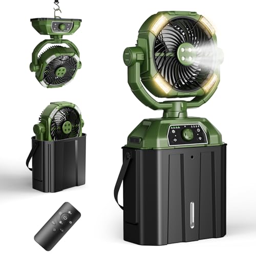 Portable Misting Fan Rechargeable for Hot Weather - 9-inch Auto Swivel Camping Fan with 25000mAh USB Battery as Power Bank, Outdoor fan with 4 Mist Cooler, 7L Bucket for Patio,Yard,Beach,Golf (Green) - color: Green
