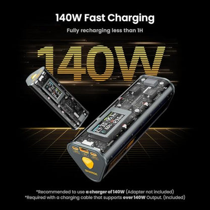 SHARGEEK 170 Power Bank, 140W PD3.1 Portable Charger 24,000mAh/ 86.4Wh High Capacity with Smart Display, 170W Total Output Battery Pack for Laptop MacBook Pro iPhone 17/16/15/ Galaxy S26 - color: Dark gray