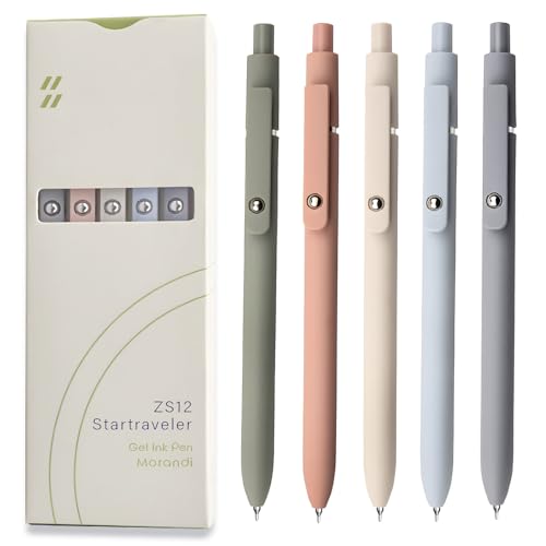 UIXJODO Gel Pens, 5 Pcs 0.5mm Black Ink Pens Fine Point Smooth Writing Pens, High-End Series Pens for Journaling Note Taking, Cute Office School Supplies Gifts for Women Men (Morandi) - color: 5 Pcs Morandi