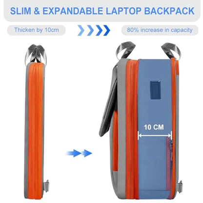 Slim & Expandable Laptop Backpack 15.6 16 17 inch Travel Business Backpack Water-Resistant Daypack for Men and Women，Gray orange - color: G01og01
