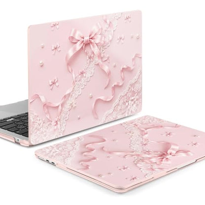 Batianda Case for MacBook Air 13.6" 2026 M5 M4 M3 M2 Chip,Blush Ribbon Lace | 4-in-1 set with coquette style pink ribbon lace art, slim hard shell protection for girls, students and aesthetic users - color: Blush Ribbon Lace