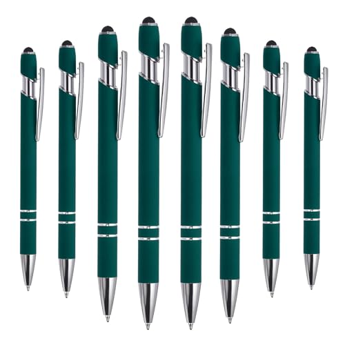 2-in-1 Stylus Ballpoint Pens, 8-Pack, Dark Green, Retractable, 1.0mm Ink – Smooth Writing, Touchscreen Ready - color: Dark Green (Silver Accents)