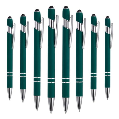 2-in-1 Stylus Ballpoint Pens, 8-Pack, Dark Green, Retractable, 1.0mm Ink – Smooth Writing, Touchscreen Ready - color: Dark Green (Silver Accents)