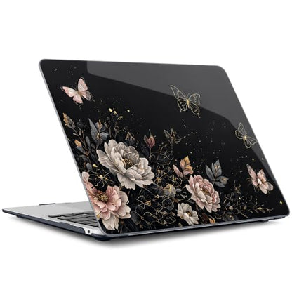 Batianda LumiArt Case for MacBook Air 13" M1 Chip, Black Gold Butterfly | Fits Model A2337/A2179/A1932, 2018-2020; 1.2mm Slim Lightweight Hard Shell Cover, Scratch Resistant,4-in-1 Accessories Bundle - color: Black Gold Butterfly