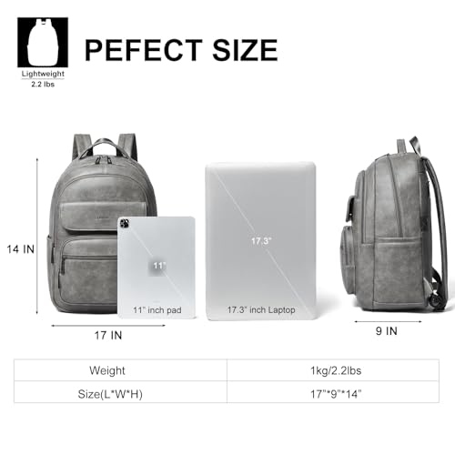 Leresas Backpack Purse for Women Mens for Work Travel Back Pack Purses Vegan Leather Back Pack Fashion Laptop Computer Bag Dark Grey - color: Dark Grey